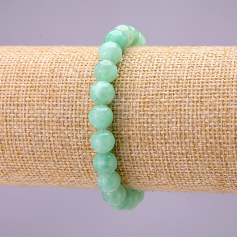 Natural Burmese Jadeite Stone Bracelet, Smooth Round, Diameter 8(+/-)mm on Elastic, Length 18cm
