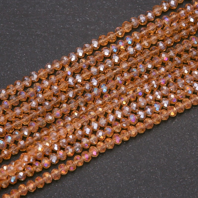 Czech Crystal Beads Transparent Amber with Petrol Lustre "Rondelle", 3.5x3(+/-)mm Diameter, Strand Length 38cm