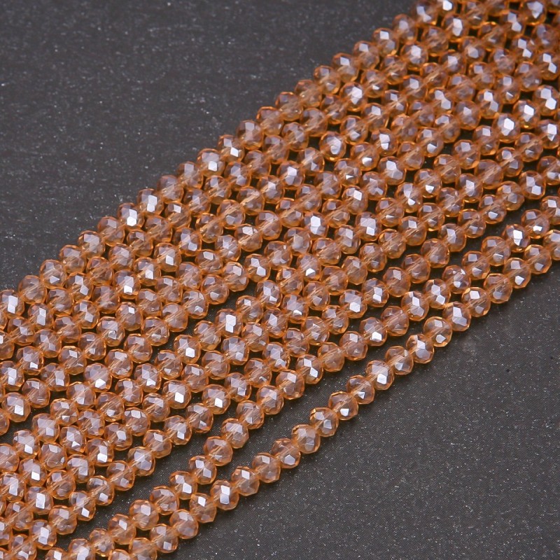 Czech Crystal Beads Transparent Champagne with Petrol Lustre "Rondelle", 3.5x3(+/-)mm Diameter, Strand Length 38cm