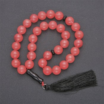 Chalcedony Prayer Beads with Agate Inserts, 33 Beads, Diameter 12mm+