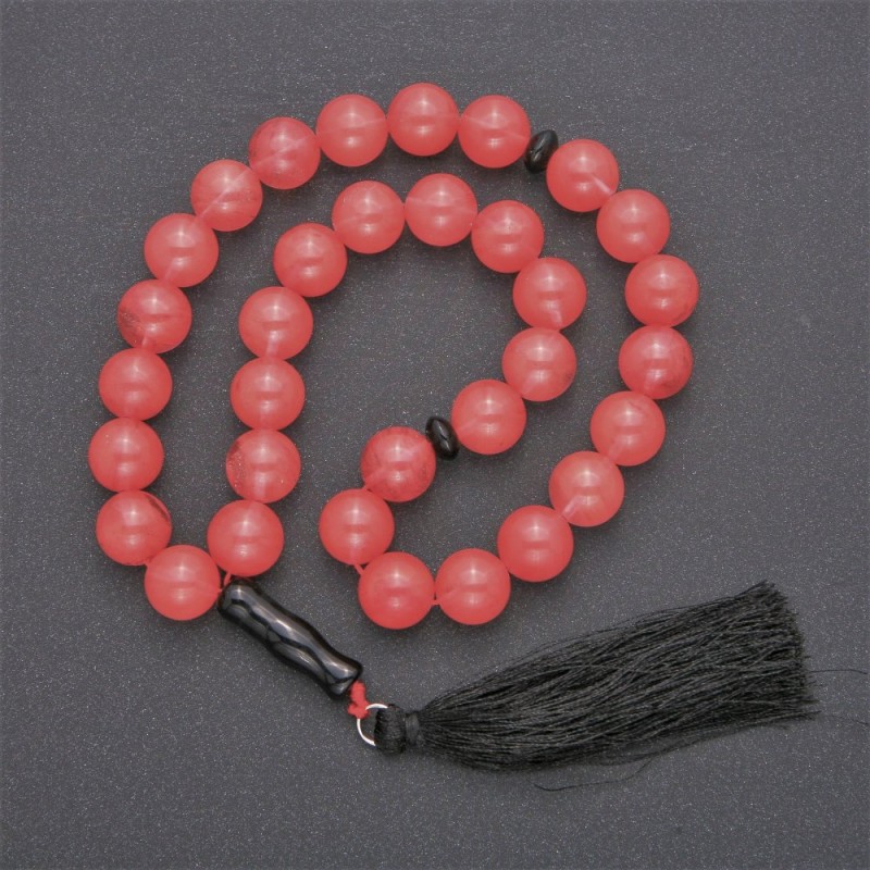 Chalcedony Prayer Beads with Agate Inserts, 33 Beads, Diameter 12mm+
