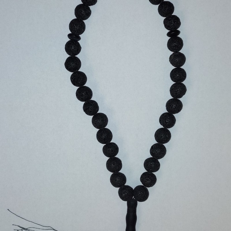 Lava Prayer Beads with Shungite Inserts, 33 Beads, diameter 12mm+
