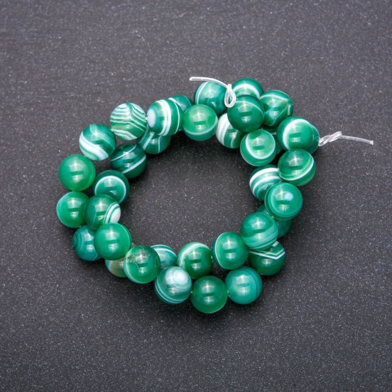Beads on Thread, Natural Stone Green Eye Agate, Smooth Round, Diameter 10mm +/-, Length 38cm+