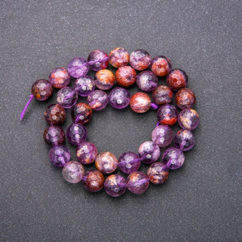 Natural Ametrine Stone Beads, Faceted Ball, Diameter 10(+/-)mm, Length 38cm