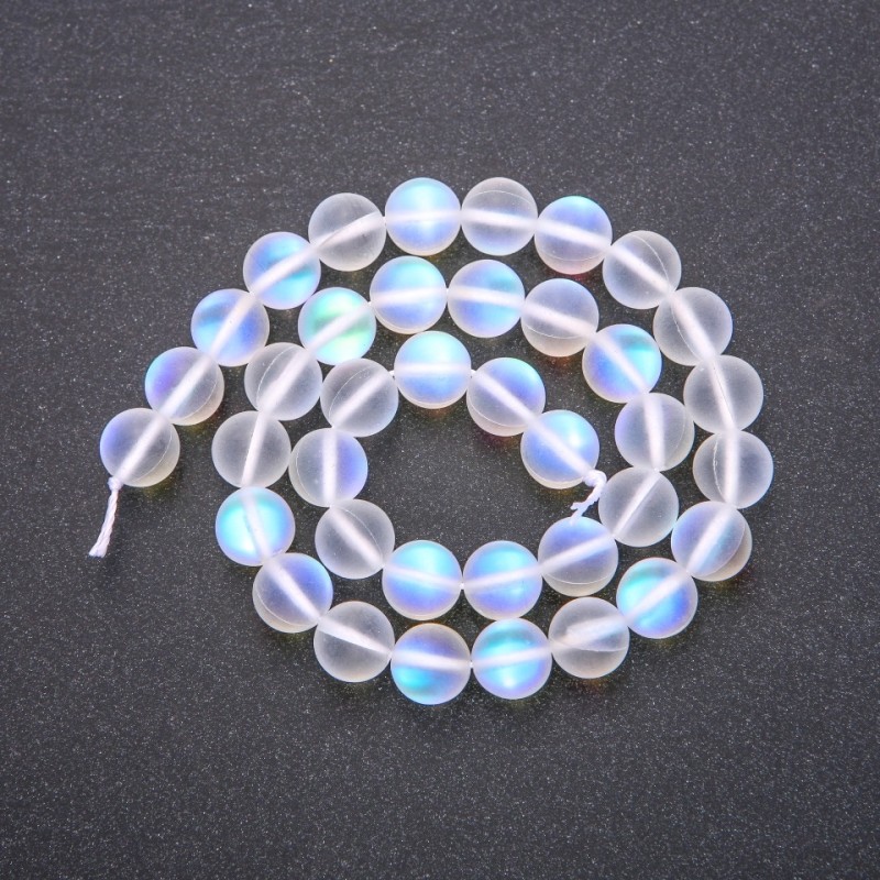 Opal Glass Beads, White Matte, on Strand, Diameter 10(+/-)mm, Length 38cm