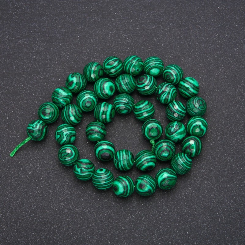 Malachite Beads (pressed) faceted ball, diameter 10 (+ -) mm, length 38cm