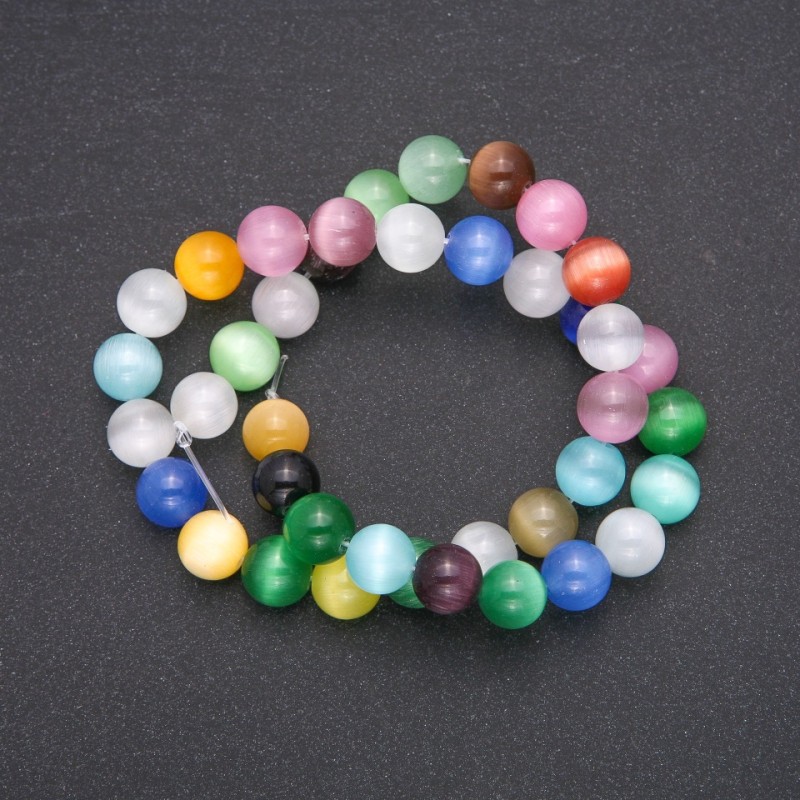 Cat's Eye Assorted Beads on Strand, Smooth Ball, Diameter 10(+/-)mm, Length 37cm