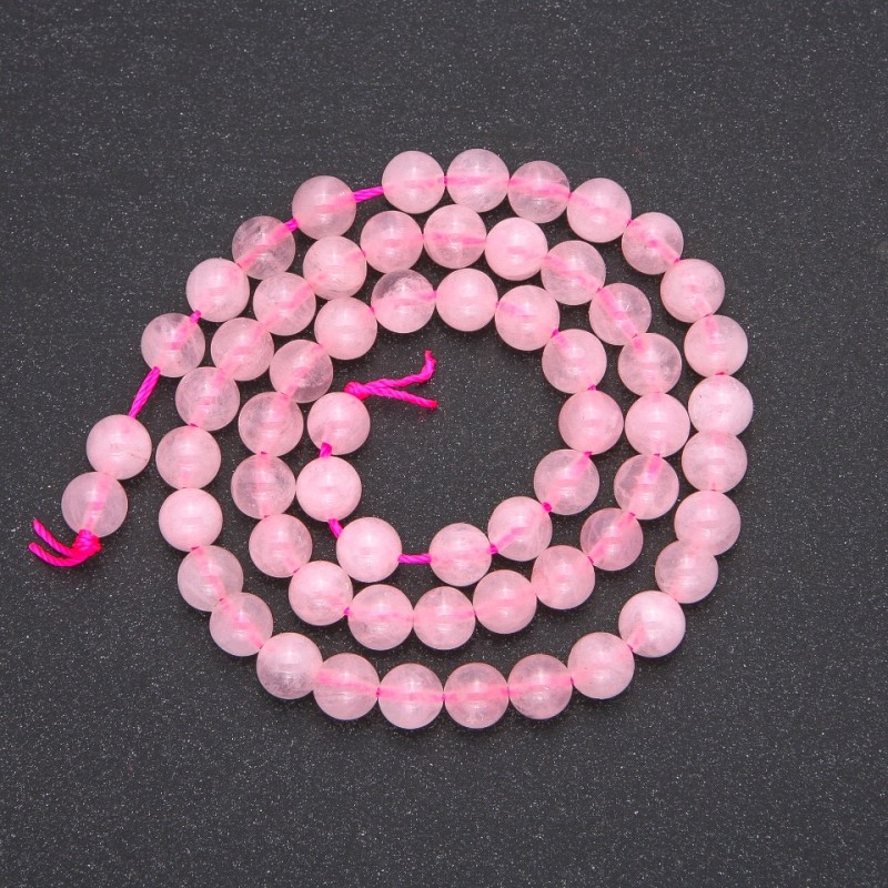 Rose Quartz Beads on Strand, Smooth Ball, Diameter 6.5(+/-)mm, Length 39cm+