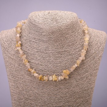 Natural Rutilated Quartz Necklace, chip beads, diameter 7(+-)mm, length 45-50cm with extension chain