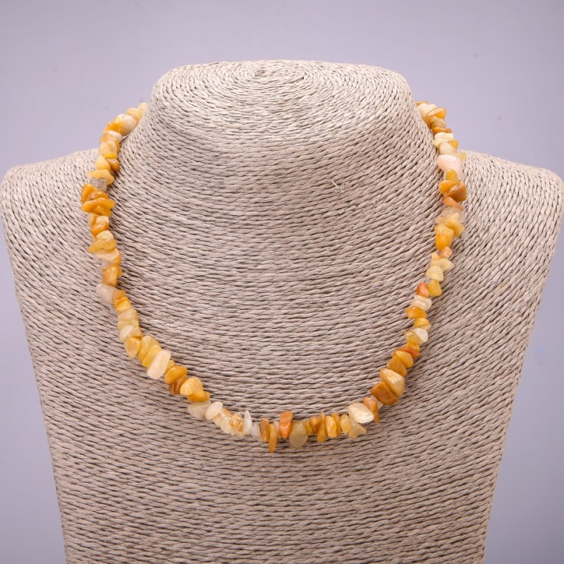 Natural Stone Necklace Yellow Agate Chips, diameter 7(+-)mm, length 45-50cm with extension chain