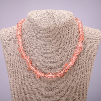 Necklace, Natural Stone Tinted Rock Crystal Chips, Diameter 8 (+/-) mm, Length 45-50cm with Extension Chain