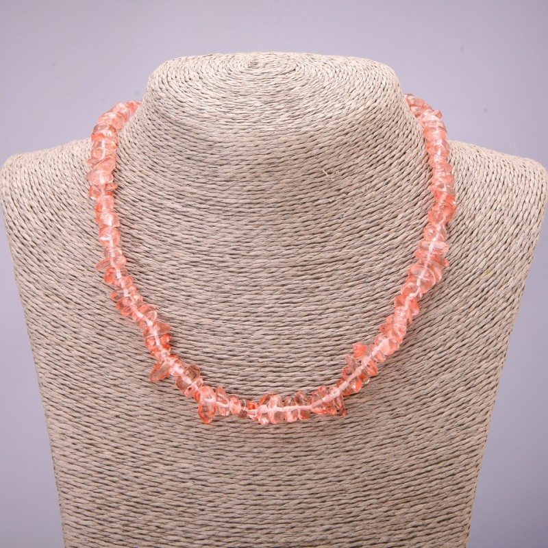 Necklace, Natural Stone Tinted Rock Crystal Chips, Diameter 8 (+/-) mm, Length 45-50cm with Extension Chain