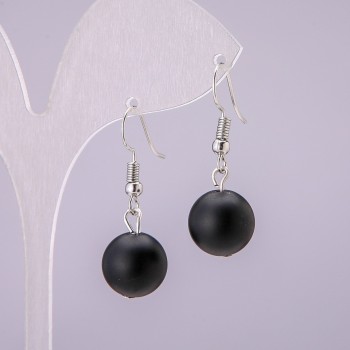 Shungite Smooth Ball Earrings, diameter 12(+/-)mm