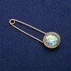 Brooch Pin with Abalone Cabochon 23x75mm, gold-tone metal