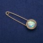 Brooch Pin with Abalone Cabochon 23x75mm, gold-tone metal
