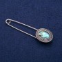 Brooch Pin with Abalone Cabochon 21x78mm, silver-tone metal