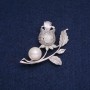 Sale! Rose Brooch with White Crystals and Pearl 47x36mm, silver-tone metal