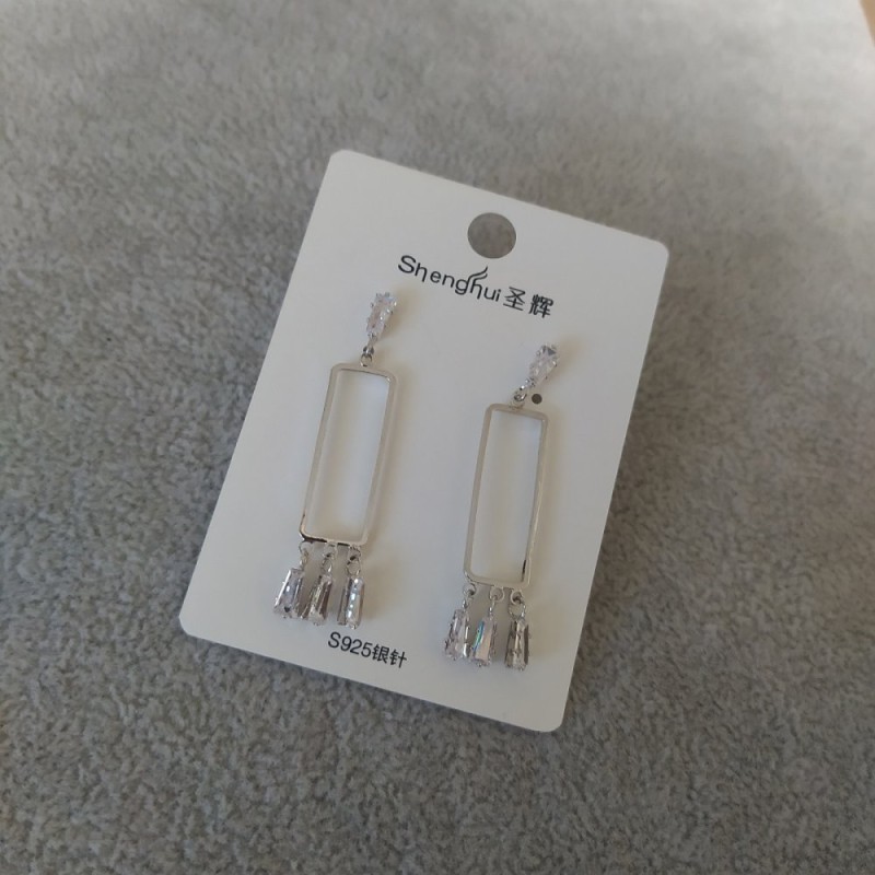 Stud Earrings with White Stones 9x44mm, 925 Series, Silver Colour