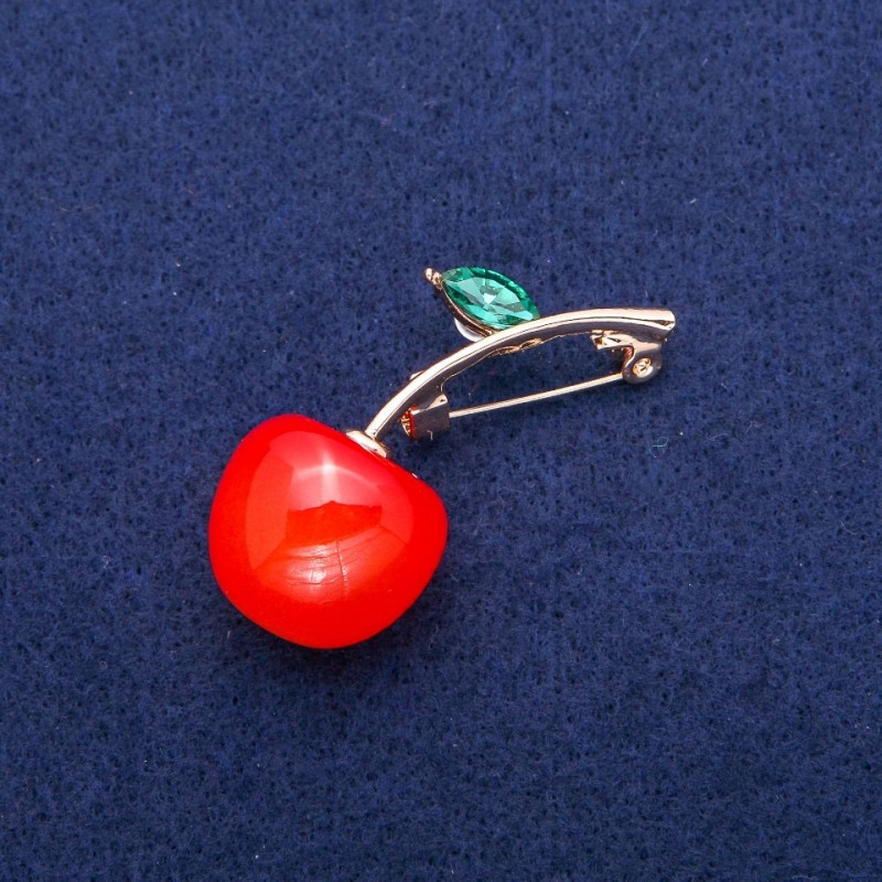 Cherry Brooch with crystal 47x21mm, gold-tone metal