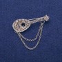 Lute Brooch with Grey Rhinestones 17x50mm, silver-tone metal