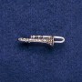 Trumpet Brooch with Grey Rhinestones 15x41mm, silver-tone metal
