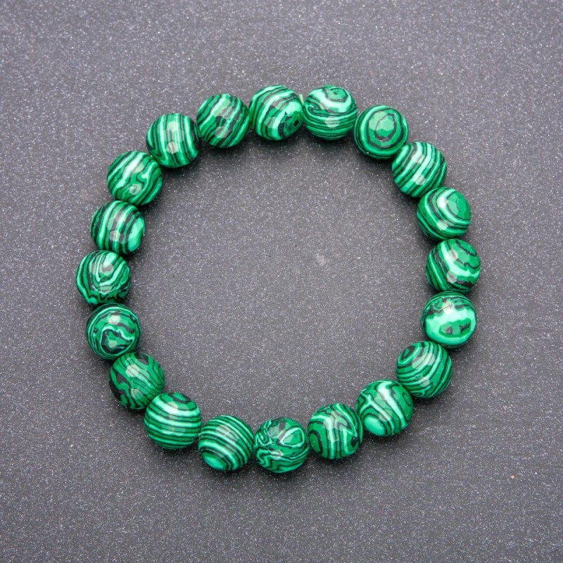 Malachite Bracelet, Faceted Beads, Diameter 10(+-)mm, Length 18cm on Elastic
