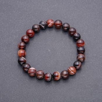 Agate Bracelet, Smooth Beads, Diameter 8(+-)mm, Circumference 18cm on Elastic
