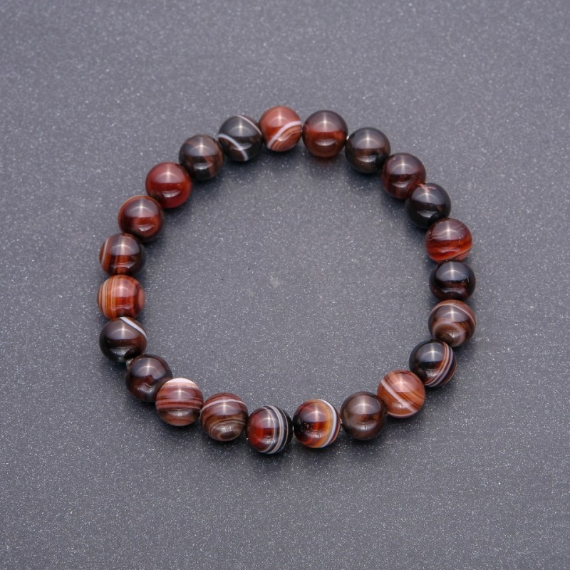 Agate Bracelet, Smooth Beads, Diameter 8(+-)mm, Circumference 18cm on Elastic