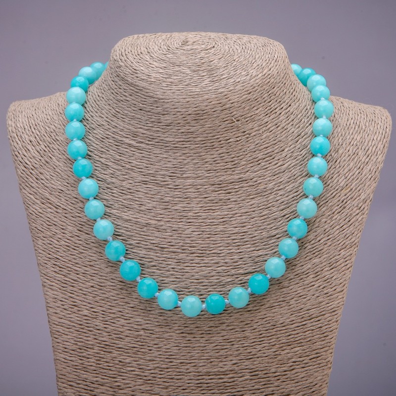 Aquamarine Stone Necklace, Smooth Beads, Diameter 10(+-)mm, Length 45cm