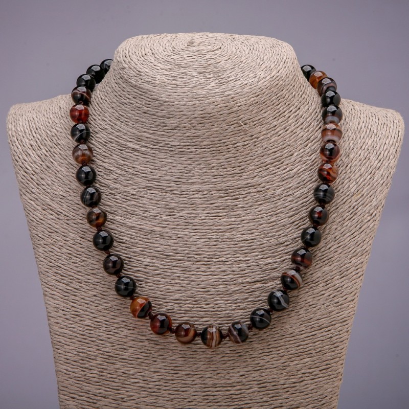 Agate Stone Necklace, Smooth Beads, Diameter 10(+-)mm, Length 45cm