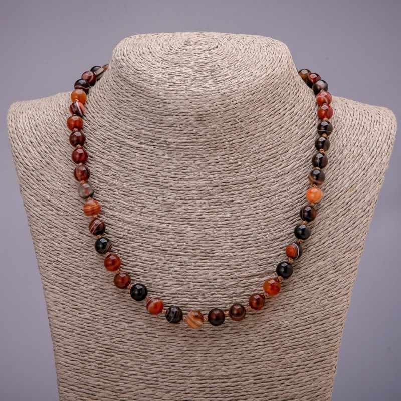 Agate Stone Beads Necklace, smooth round bead, diameter 8(+-)mm, length 48cm