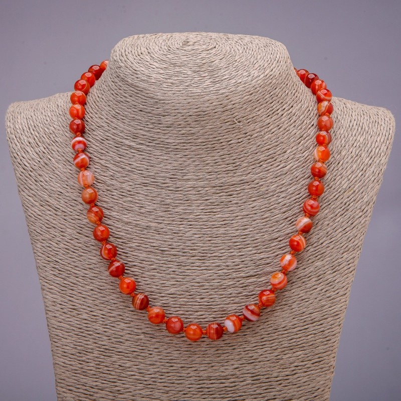 Agate Stone Beads Necklace, smooth round bead, diameter 8(+-)mm, length 48cm