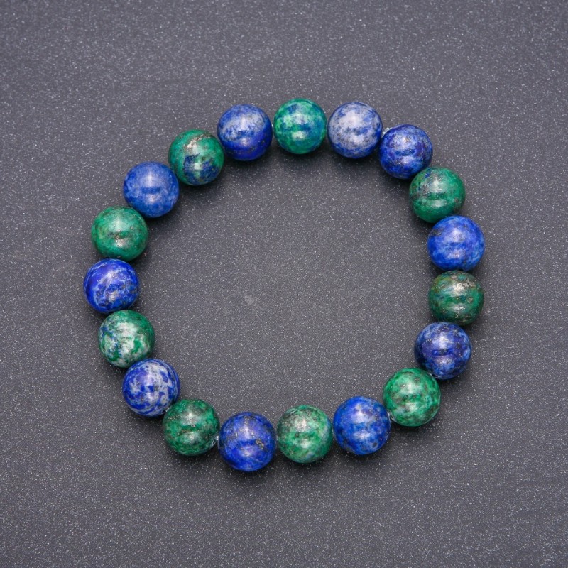 Natural Azurite Bracelet, Smooth Bead, Diameter 10(+/-)mm, Length 18cm on Elastic