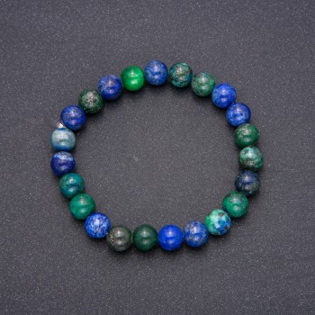 Natural Azurite Bracelet, Smooth Bead, Diameter 8(+/-)mm, Length 18cm on Elastic