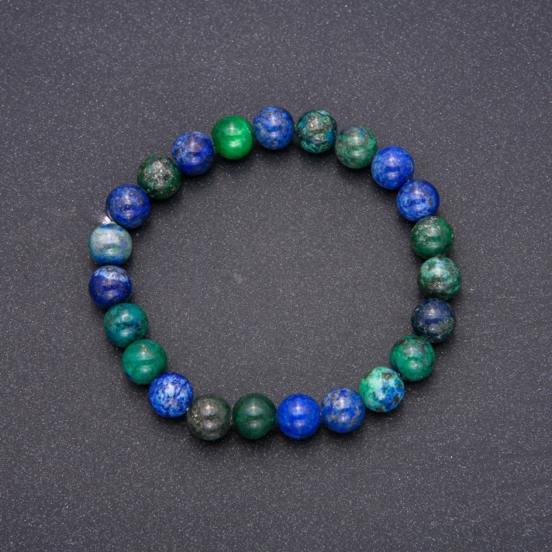 Natural Azurite Bracelet, Smooth Bead, Diameter 8(+/-)mm, Length 18cm on Elastic