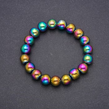 Hematite Bracelet with Coating, Smooth Bead, Diameter 10(+/-)mm, Length 18cm on Elastic