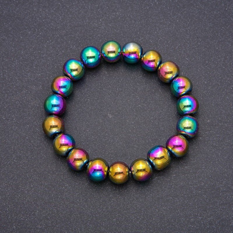 Hematite Bracelet with Coating, Smooth Bead, Diameter 10(+/-)mm, Length 18cm on Elastic