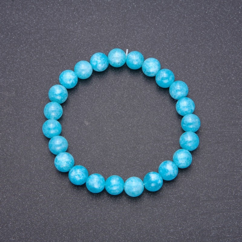 Aquamarine Bracelet, Smooth Bead, Diameter 8(+/-)mm, Circumference 18cm on Elastic