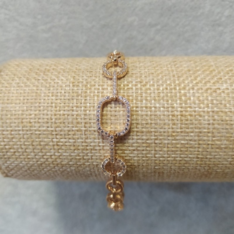 Xuping Bracelet with White Stones, Thickness 11mm, Length 17-19cm, 18K Gold Plated with Extension Chain