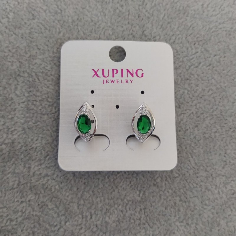 Xuping Earrings with Green Stones 9x16mm Rhodium