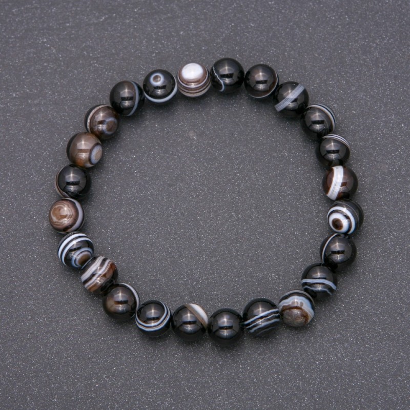 Bracelet with natural agate, smooth round beads, diameter 8(±)mm, circumference 18cm, elastic