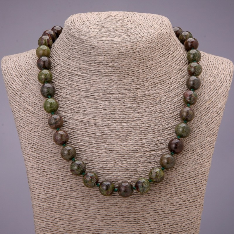 Natural Dragon's Blood Jasper Stone Necklace, Smooth Round Beads, Diameter 12(+-)mm, Length 48cm