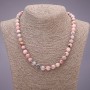 Natural Pink Opal Stone Necklace, Smooth Round Beads, Diameter 8(+-)mm, Length 45cm
