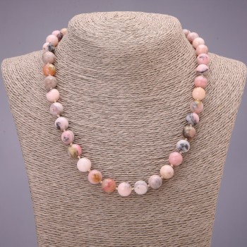 Natural Pink Opal Stone Necklace, Smooth Round Beads, Diameter 10(+-)mm, Length 45cm