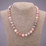 Natural Pink Opal Stone Necklace, Smooth Round Beads, Diameter 10(+-)mm, Length 45cm
