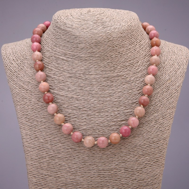Natural Rhodochrosite Stone Necklace, Smooth Round Beads, Diameter 10(+-)mm, Length 48cm
