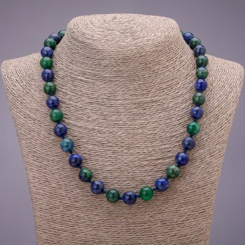 Natural Azurite Stone Necklace, Smooth Round Beads, Diameter 10(+-)mm, Length 48cm