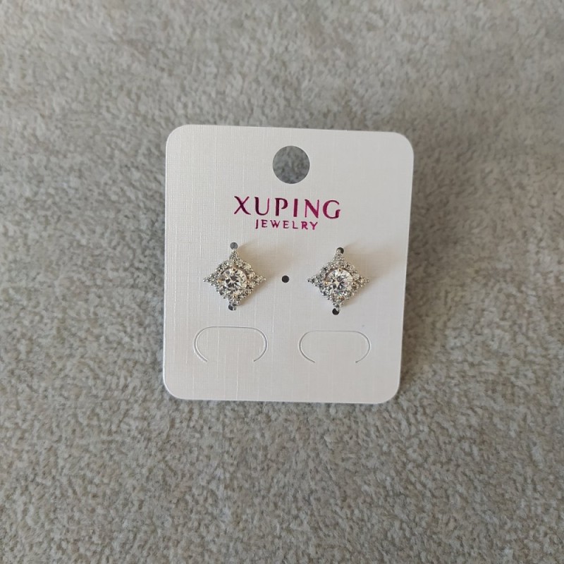 Xuping Stud Earrings with White Stones 12mm, 18K Gold Plating, Rhodium