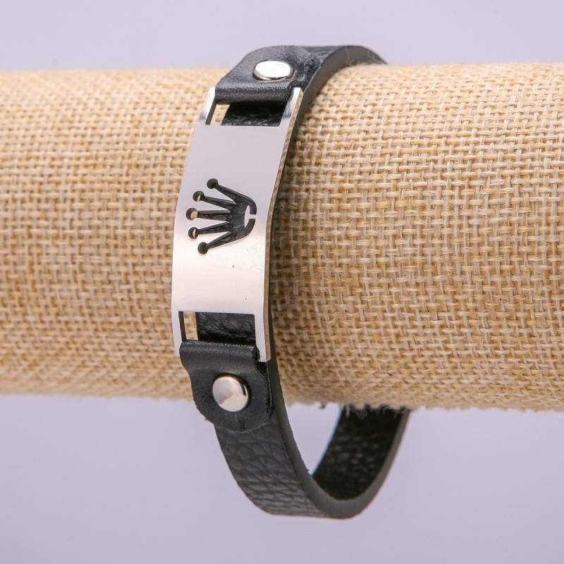 Eco-Leather Bracelet with Steel Plate, Thickness 15mm, Length 21cm
