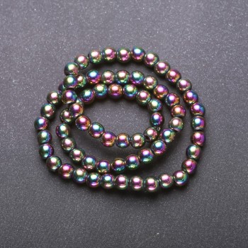 Hematite Beads Strand with Rainbow "Petrol" Coating, Smooth Round, Diameter 8mm, Length 38cm